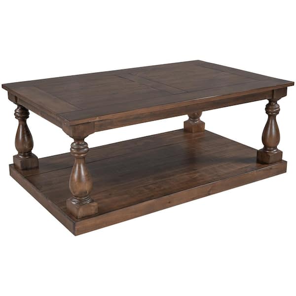 ATHMILE 45.2 in. Walnut Rectangle Wood Coffee Table with Storage