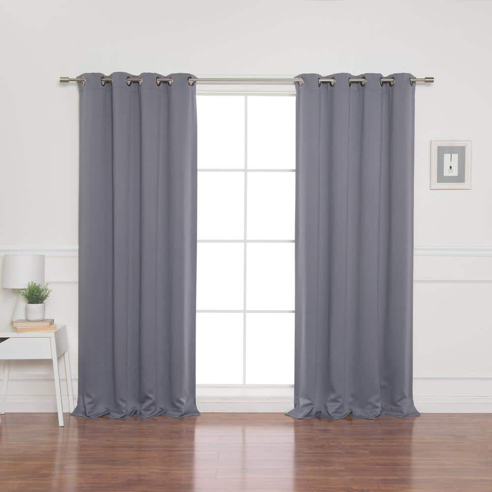 Grey Polyester Solid 100 in. W x 96 in. L Grommet Blackout Curtain