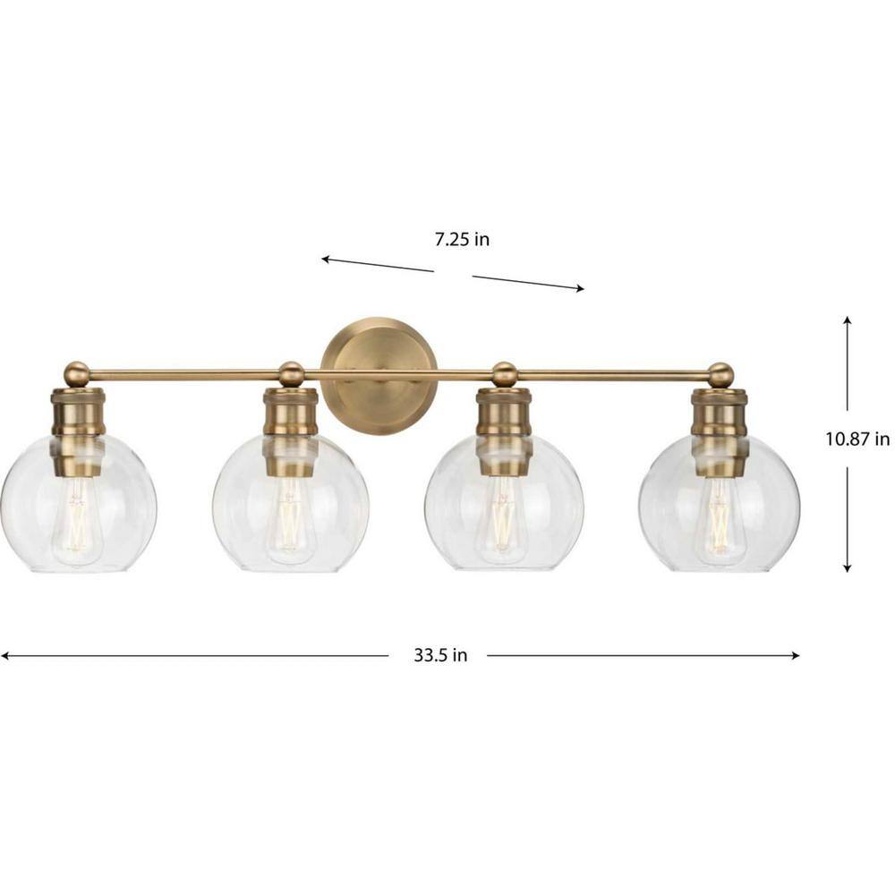 Hansford 4-Light Vintage Brass Globe Bath Vanity Light