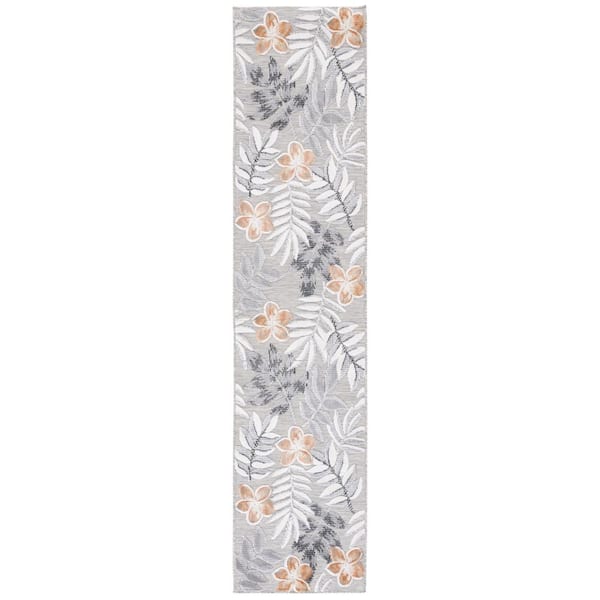 SAFAVIEH Cabana Gray/Ivory 2 ft. x 9 ft. Floral Striped Indoor/Outdoor Runner Rug