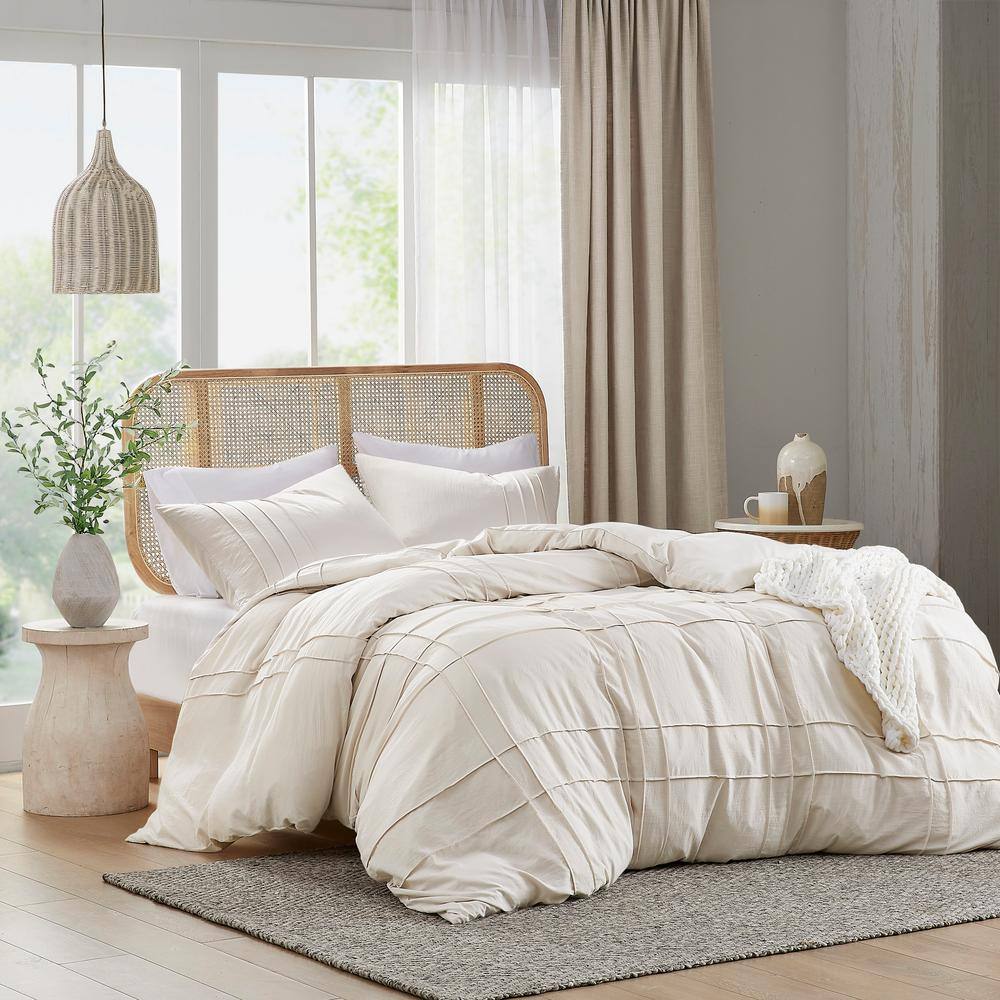 French style triple ruffled, softened pure linen duvet online cover