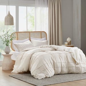 Porter 3-Piece Neutral Full/Queen Soft Microfiber Washed Pleated Duvet Cover Set