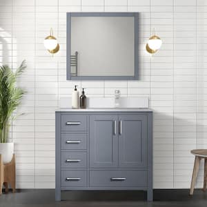 Jacques 36 in. W x 22 in. D Right Offset Dark Grey Bath Vanity, White Quartz Top, and 34 in. Mirror