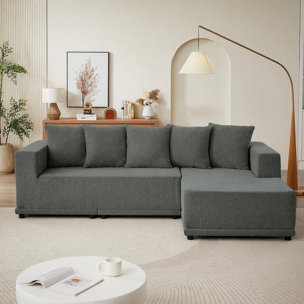 Boyel Living 105.2 in. Wide Straight Arm Chenille L-Shaped Minimalist Style Modular Sectional Sofa Set in Gray with Supporting Foot