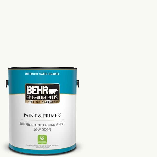 BEHR PREMIUM PLUS 1 gal. #PR-W15 Ultra Pure White Satin Enamel Low Odor Interior Paint & Primer
