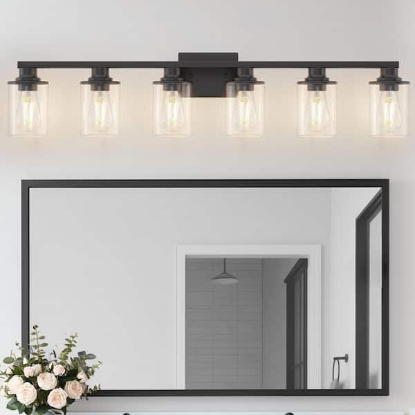 40 in. 6-Light Black Vanity Light Damp Rated for Bathroom with Dimmable No Bulbs Included