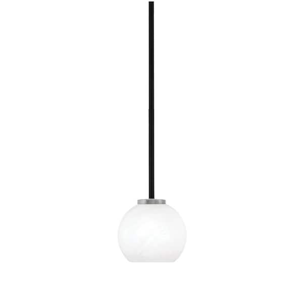 Unbranded Elonia 100-Watt 1 Light Matte Black & Graphite Stem Mini Pendant Light with 5.75 in. White Marble Glass Shade
