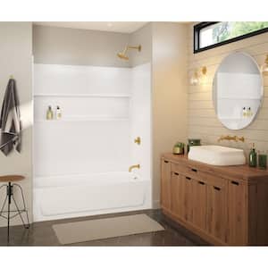 NexTile 32 in. D x  60 in. W x  60 in. H Composite Direct-to-Stud Four-Piece Alcove Subway Tile Tub Wall Kit in White