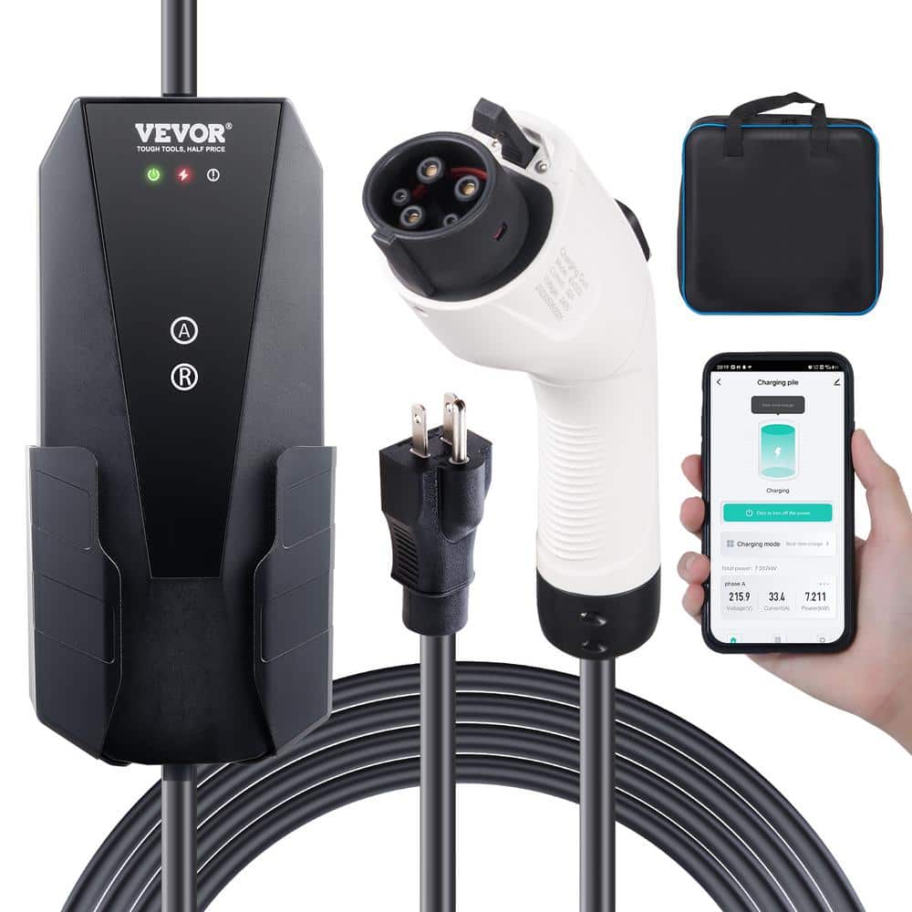  GEARZAAR EV Charger Level 2 16A Portable Electric Car Charger  20Ft Cable 100V-240V Timing Delay Function EVSE SAE J1772, Waterproof, Type  1 EV Home Charger with NEMA5-15 to 6-20 Cable Carry