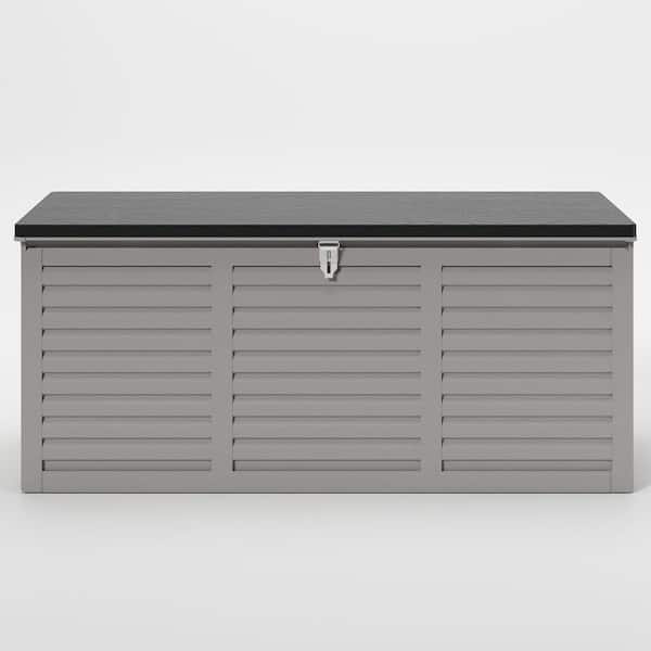 BTMWAY - 130 Gal. Gray Upgraded Resin Deck Box, Outdoor Storage Box Waterproof with Hydraulic Rod and Side Handle, Lockable