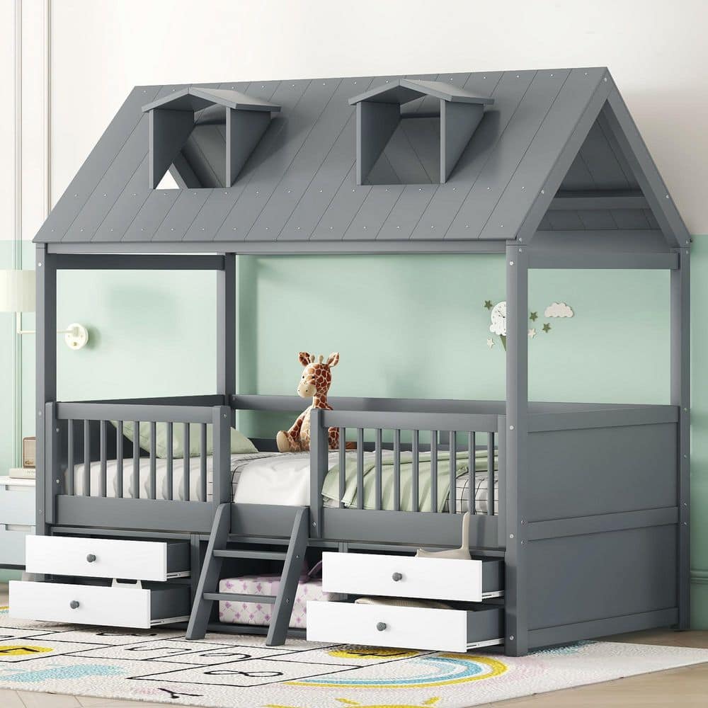 Gray Wood Frame Twin Size Platform Bed price history on PriceWatchPro
