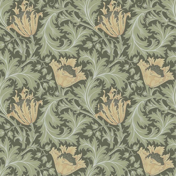 A-Street Prints Green Anemone Floral Trail Non-Pasted Non Woven Wallpaper Sample