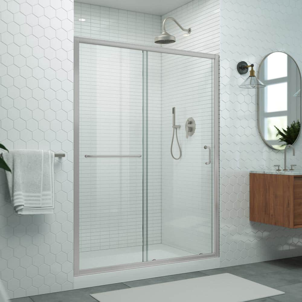 Levantine 50-54 in. W x 72 in. H Semi-Frameless Sliding Shower Door, Clear Glass in Brushed Nickel price history on PriceWatchPro