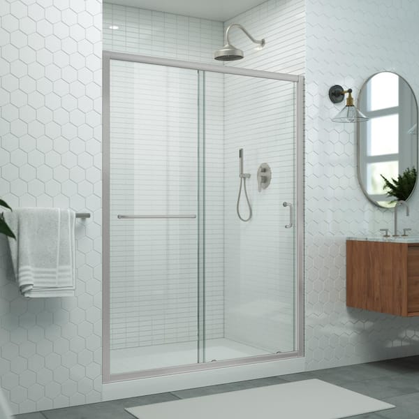 DreamLine Levantine 50-54 in. W x 72 in. H Semi-Frameless Sliding Shower Door, Clear Glass in Brushed Nickel