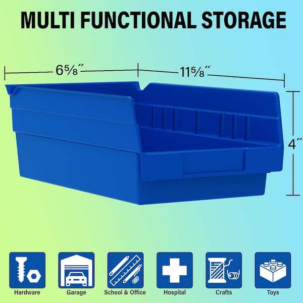 Akro-Mils - 30130 Series, 6 5/8 in. W x 11 5/8 in. D x 4 in. H, Blue Open Hopper Shelf Bins Storage Organizer System, 12-Pack
