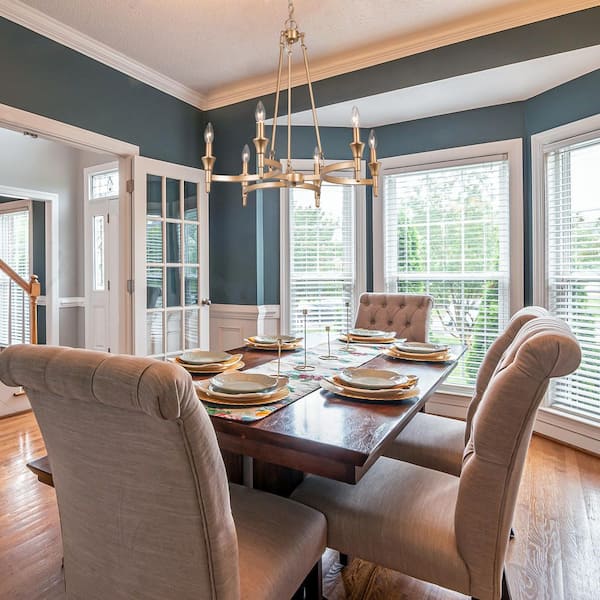 6-Light Traditional Candlestick Brass Chandelier for Dining Room, Gold Mid-century Kitchen Island Bedroom Chandelier