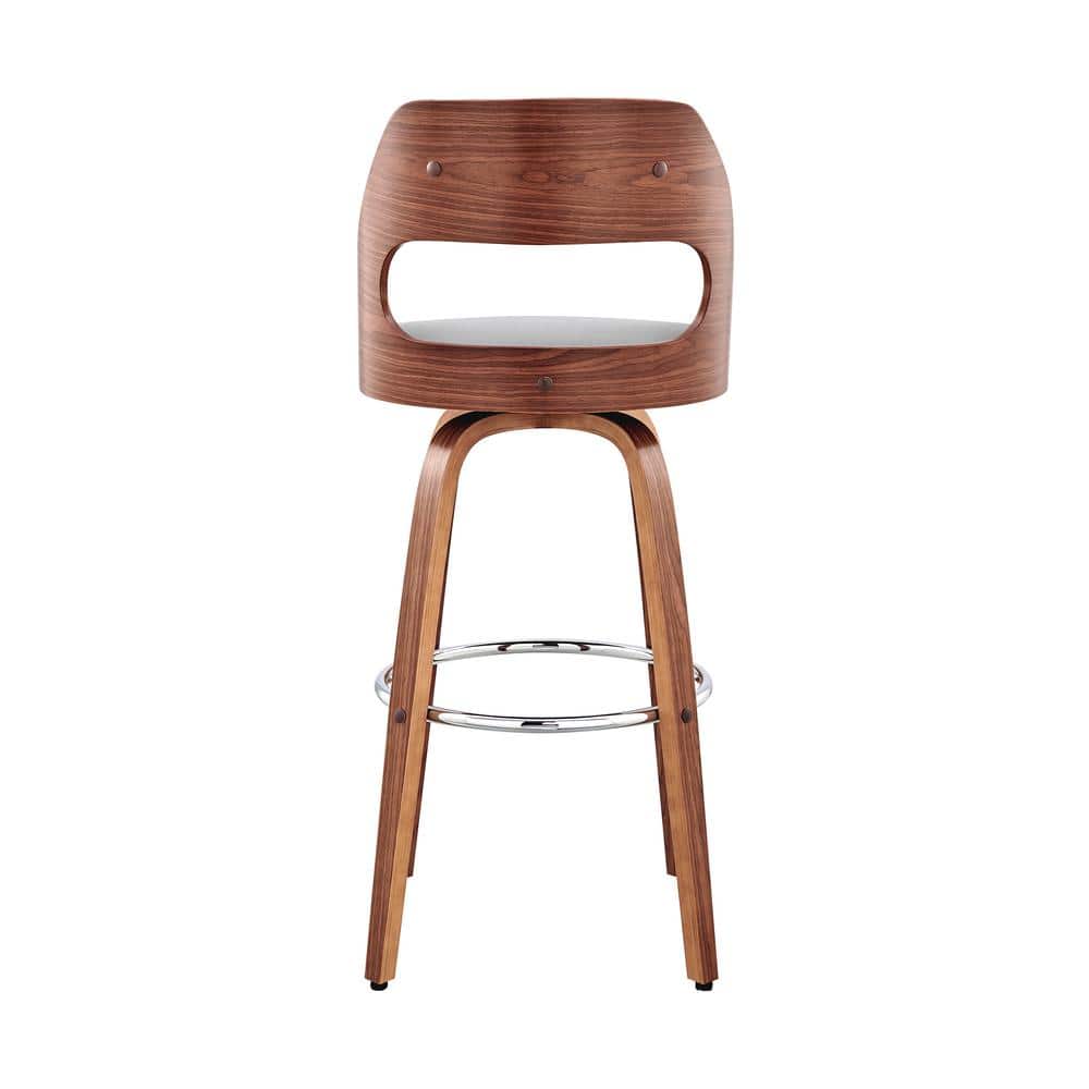 Julius 30" Gray Faux Leather & Walnut Swivel Bar Stool