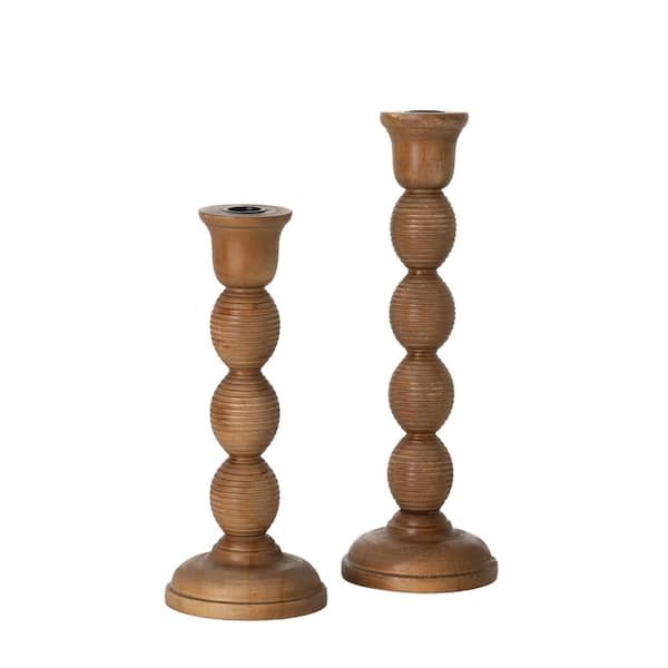10.25 X 10.25 X 18 Brown Vintage Floral Pattern - Candle Holder