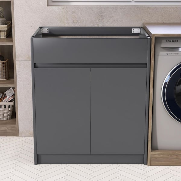 Lau 29.5 in.W x 21.5 in.D x 34 in.H Freestanding Bath Vanity Cabinet without Top in Gray Bathoom Vanity Base Unassembled