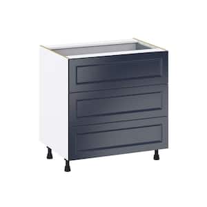 33 in. W x 34.5 in. H x 24 in. D Devon Painted Blue Shaker Assembled Base Kitchen Cabinet with 4 Drawers