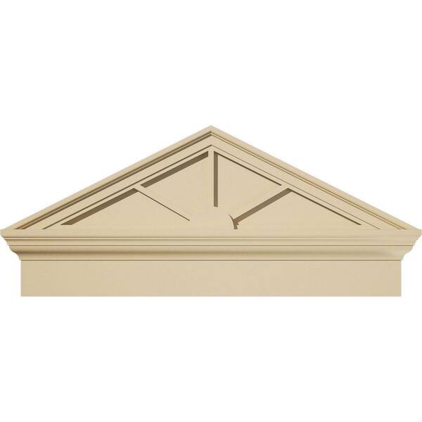 Ekena Millwork 34 in. W x 15-3/8 in. H x 2-3/4 in. P (Pitch 6/12) Peaked Cap 3 Spoke Signature Urethane Combination Pediment Primed Tan