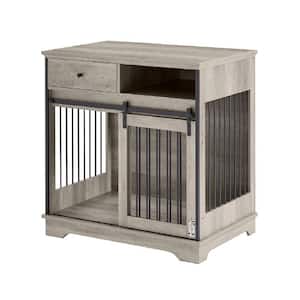 Grey 33.5 in. H Sliding Door Dog Crate Storage Cabinet with Drawers