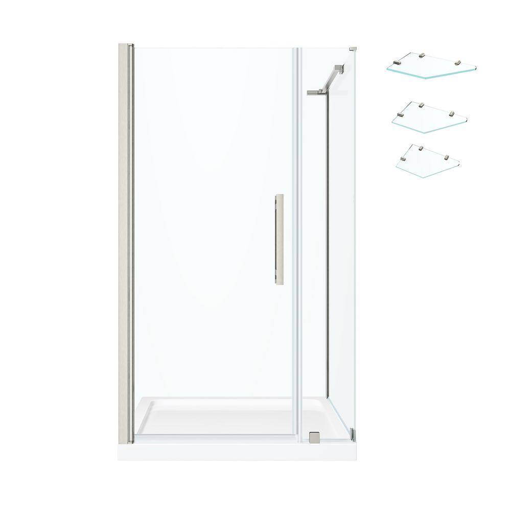 Pasadena 36'' Satin Nickel Frameless Corner Shower Kit with Shelves