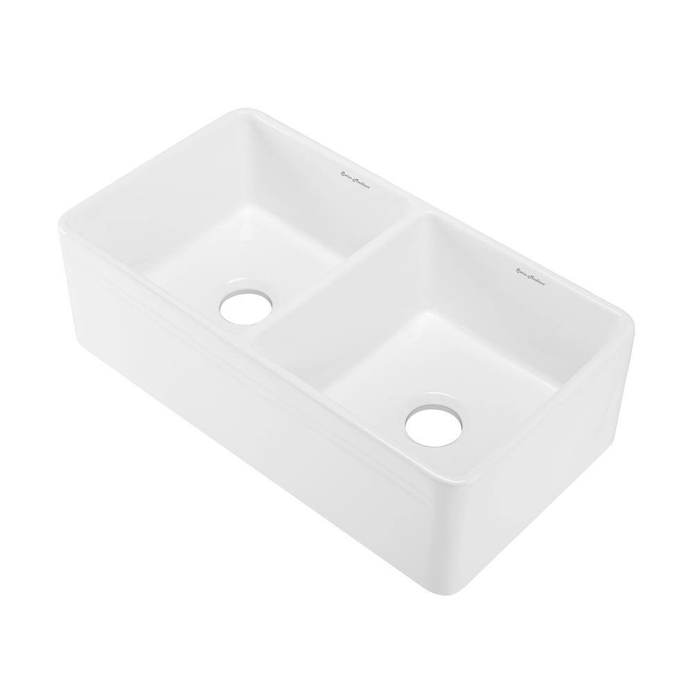 Delice Duo Glossy White Ceramic Farmhouse Sink