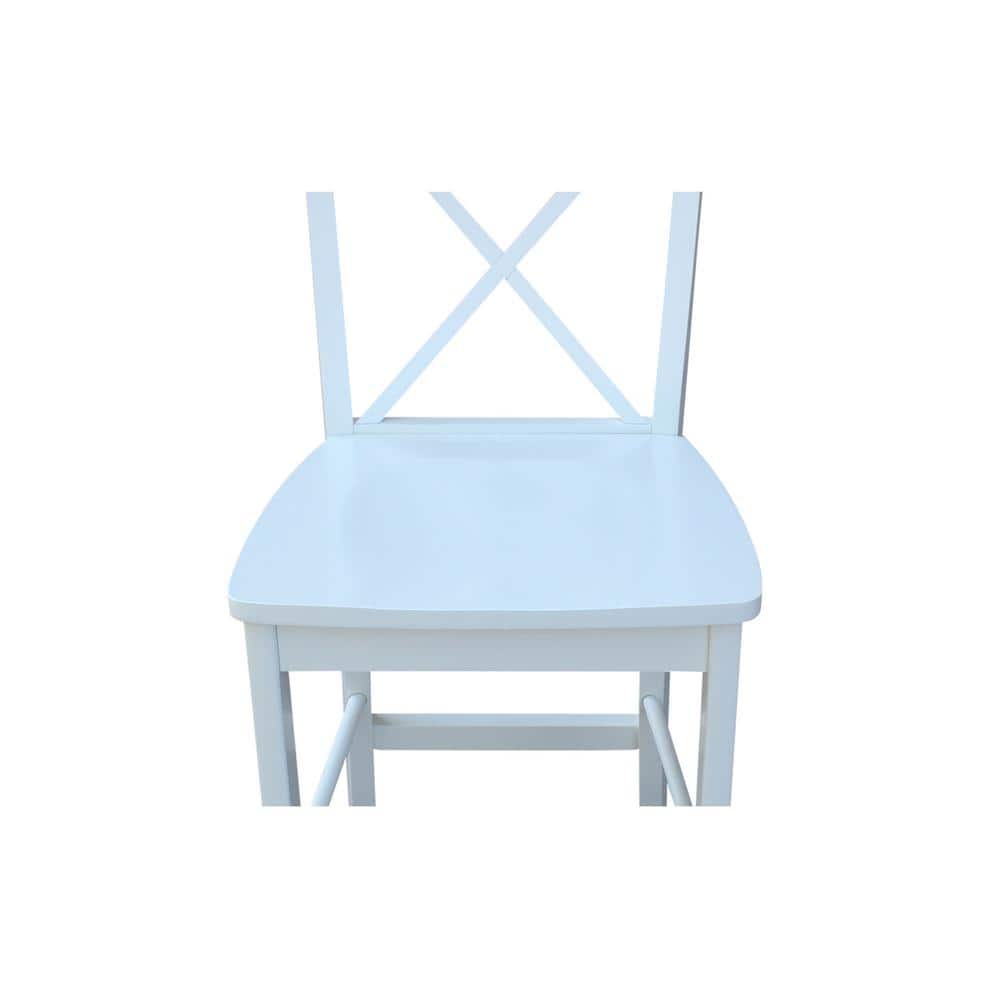 Classic White Solid Wood 37" Counterheight Dining Set with 4 X-Back Stools