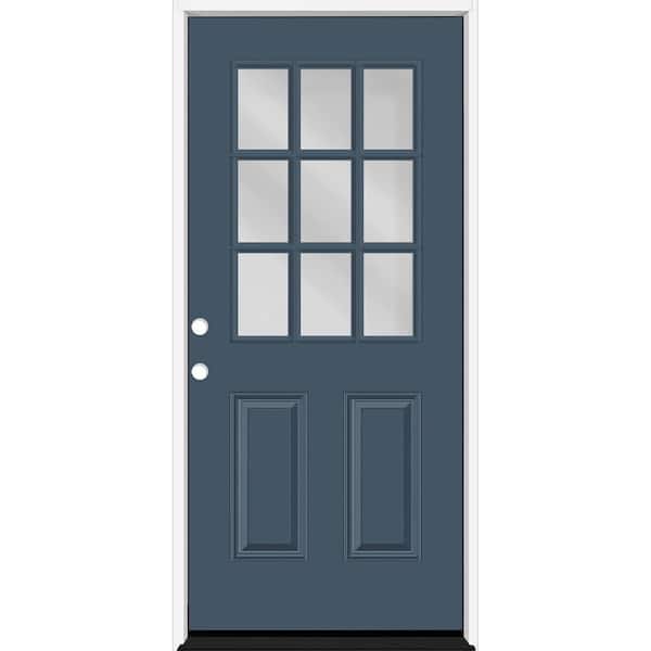 Steves & Sons Reliant 36 in. x 80 in. 2P HalfLite 9L SDL Clear Glass RHIS DarkDenim Finish Fiberglass Prehung Front Door w/6-9/16 Jamb
