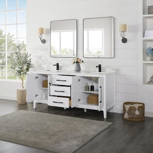 Laurel 72 in. W x 22 in. D x 34 in. H Double Sink Bath Vanity in White with Calacatta White Quartz Top and Mirror