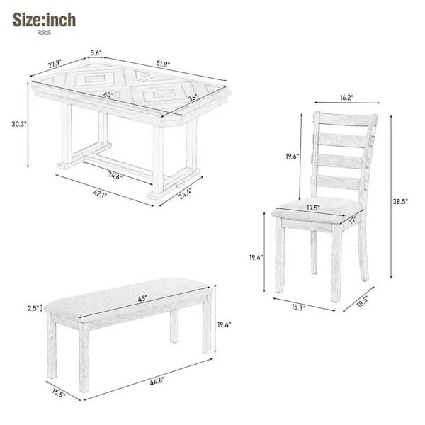 6-Piece Natural Wood Wash Wood Top Dining Room Set Seats 5