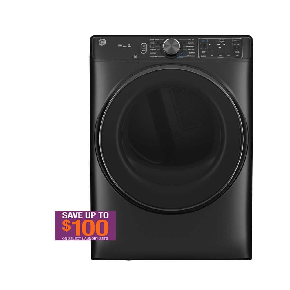 GE 7.8 cu.ft. Smart Front Load Gas Dryer in Carbon Graphite with Steam and Sanitize
