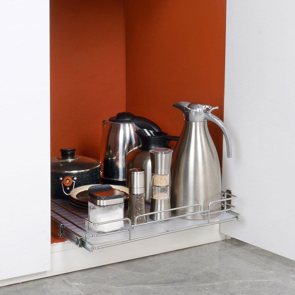 "17"" x 21"" x 3.5"" Silver Slide Out Pantry Organizer, Steel Roll Out Drawers, Sliding Drawer Storage for Home Under Sink" price history on PriceWatchPro