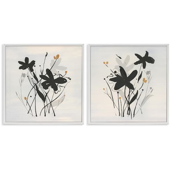 Contemporary Floral Sprigs by Susan Jill 2 Pieces White Framed Nature Giclee Art Print 24 in. x 24 in.