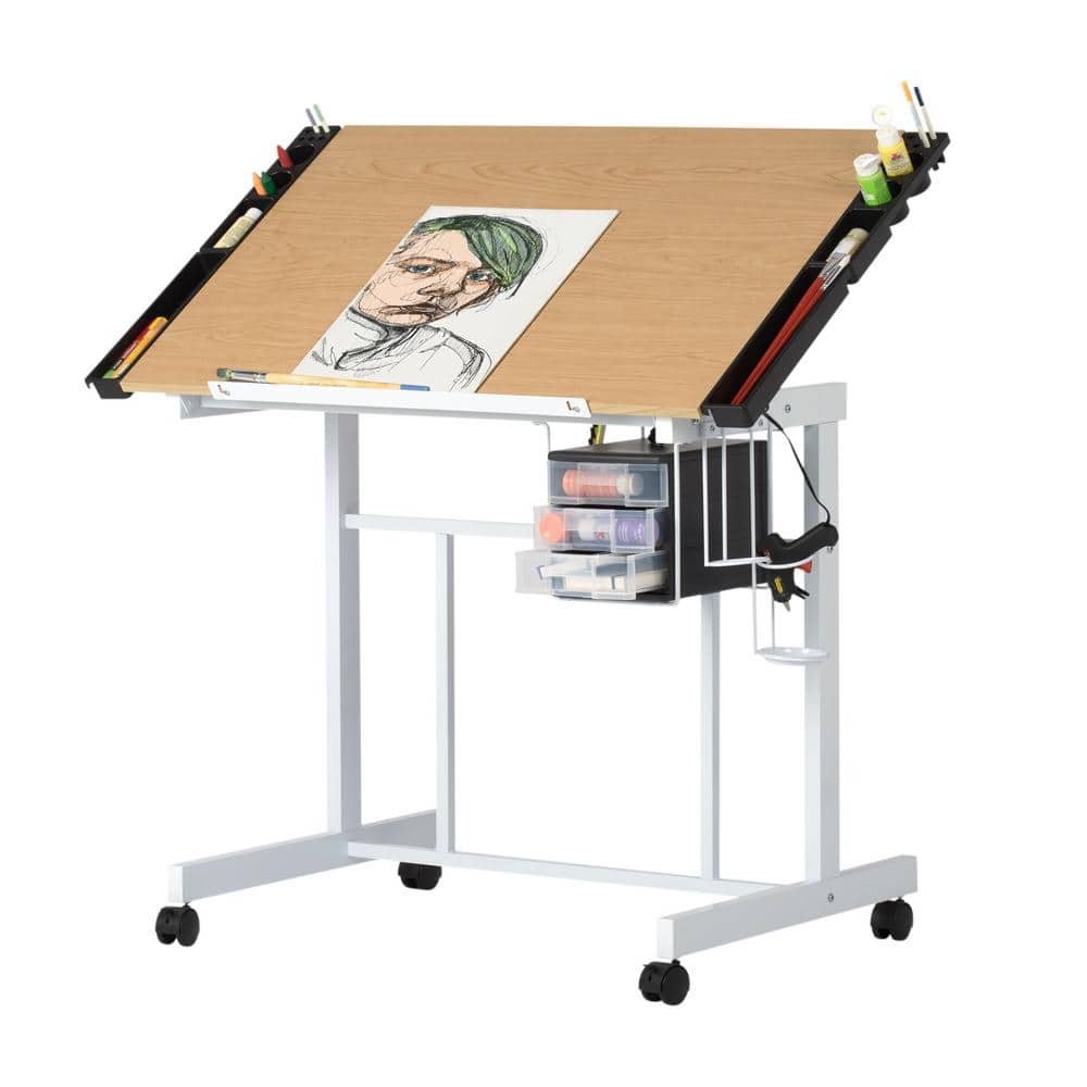 Deluxe White Maple 40'' Craft Station with Adjustable Top & Storage