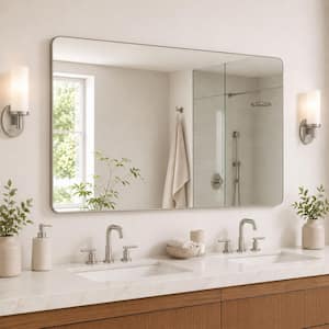 60 in. W x 36 in. H Rectangular Framed Wall Bathroom Vanity Mirror in Brushed Nickel