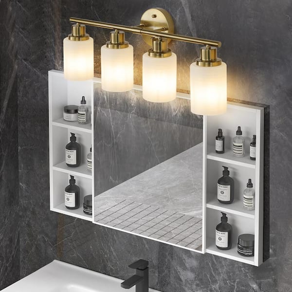 24.4 in. W 4-Light Golden Bathroom Vanity Light Modern Wall Mounted Lighting Fixture, E26, No Bulbs Included