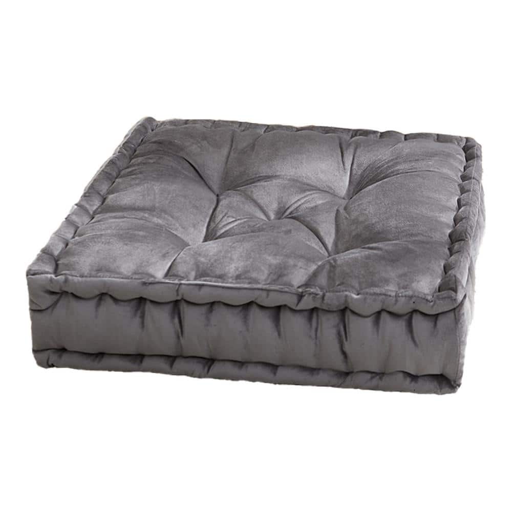Gray Square Tufted Faux Velvet Floor Pillow