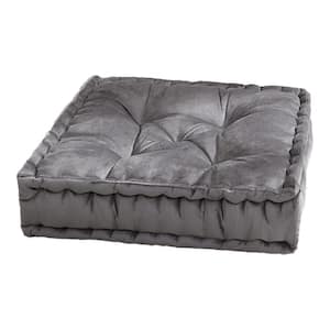 20 in. W x 20 in. L Faux Velvet Tufted Square Floor Pillow Cushion, Grey