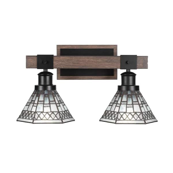 Unbranded Richmond 17.5 in. 2 Light Vanity Light Black/Painted Woodlook Metal with 7 in. Pewter Art Glass Shades no bulbs included