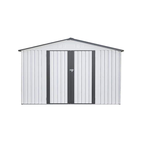 10 ft. W x 8 ft. D White Gray Metal Outdoor Storage Shed with Lockable Doors (80 sq. ft.)