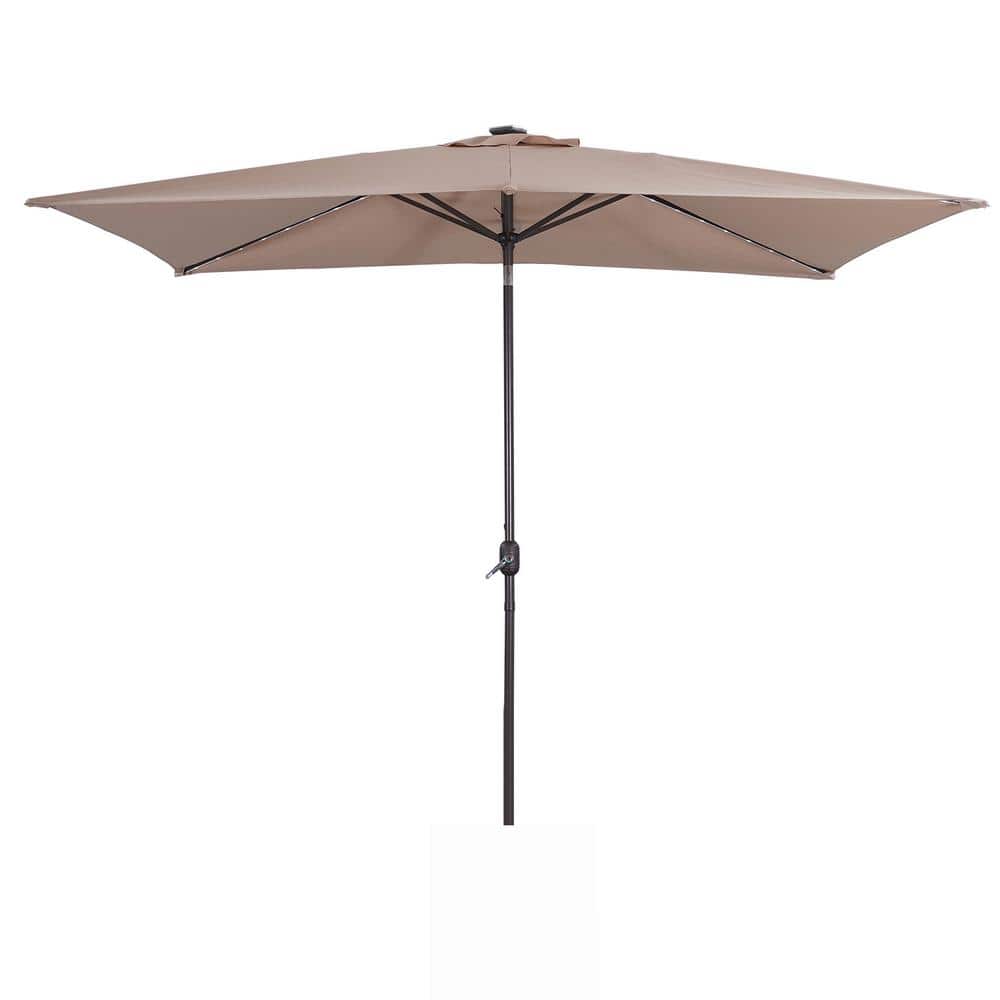 10 ft. x 7 ft. Aluminum Market Solar Lighted Patio Umbrella in Sand