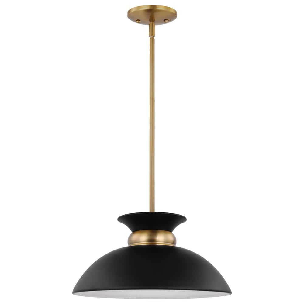 Matte Black and Burnished Brass 15" Pendant Light