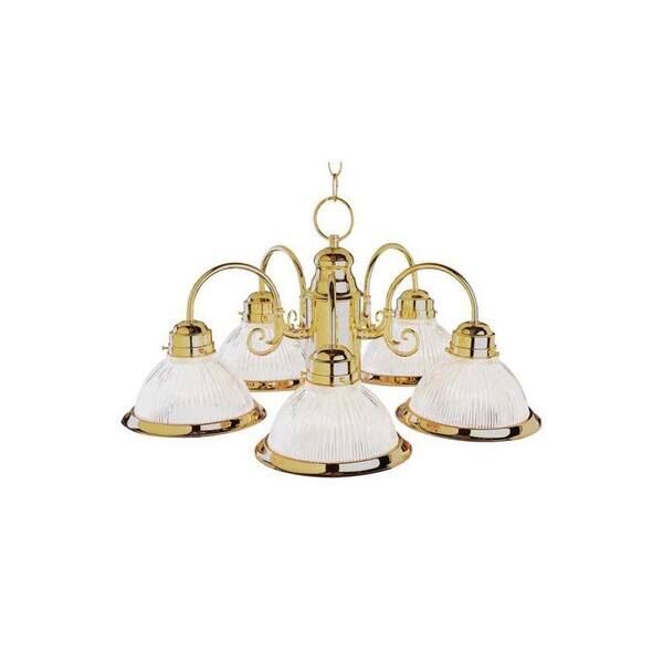 Bel Air Lighting Stewart 5-Light Polished Brass Ceiling Chandelier with Ribbed Glass Shades