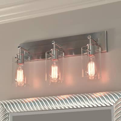Regan 21 in. 3-Light Brushed Nickel Bathroom Vanity Light with Clear Glass Shades