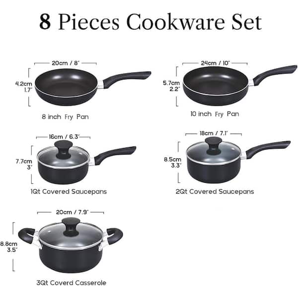 Cook N Home Non-Stick Basic Kitchen Cookware Pots and Pans Set, Stay Cool  Handle, Black, 8-Piece