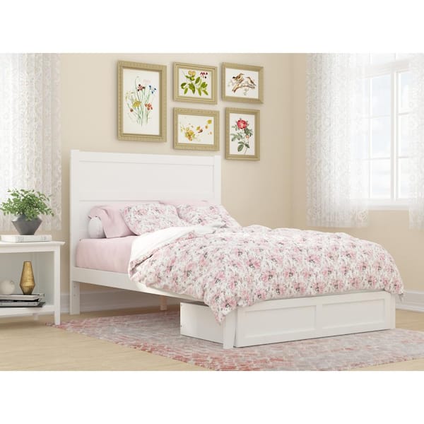 AFI NoHo White Twin Solid Wood Storage Platform Bed with Foot Drawer and Attachable USB Charger