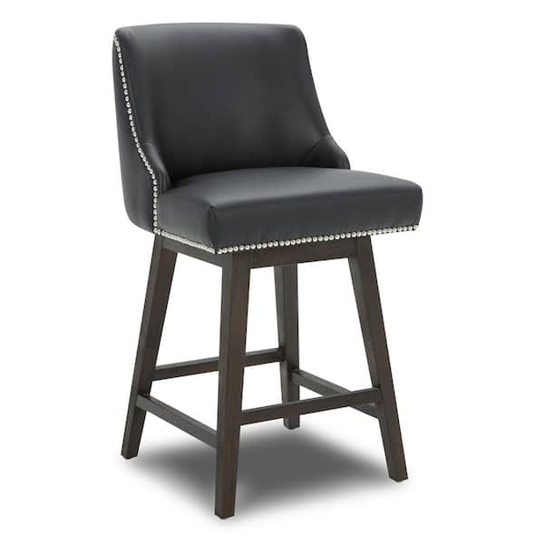 Martin 26 in. Black High Back Solid Wood Frame Swivel Counter Height Bar Stool with Faux Leather Seat(Set of 2)