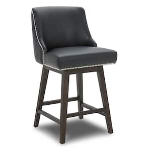 Martin 26 in. Black High Back Solid Wood Frame Swivel Counter Height Bar Stool with Faux Leather Seat(Set of 3)